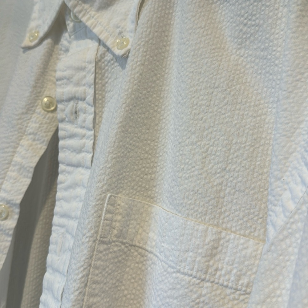 LL Bean:  white cotton seersucker long sleeve shirt. Size:L